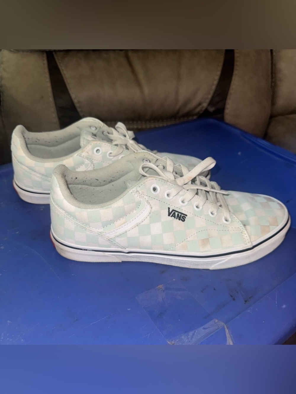 Vans Checkerboard Low-Top Sneakers in Mint Green and White